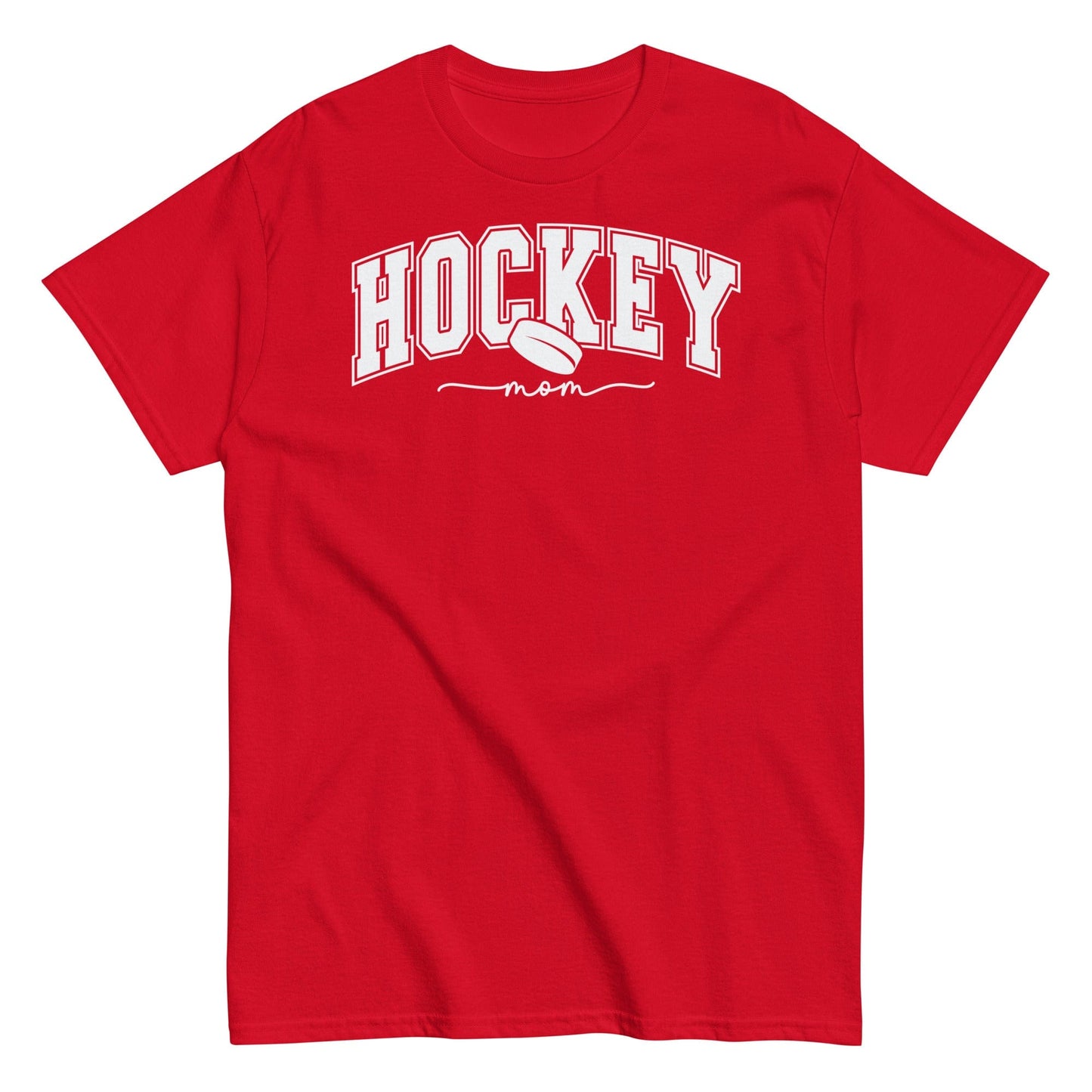 Varsity Style Hockey Mom Shirt - White Text Red / S Spirit Gear Collective T-Shirt