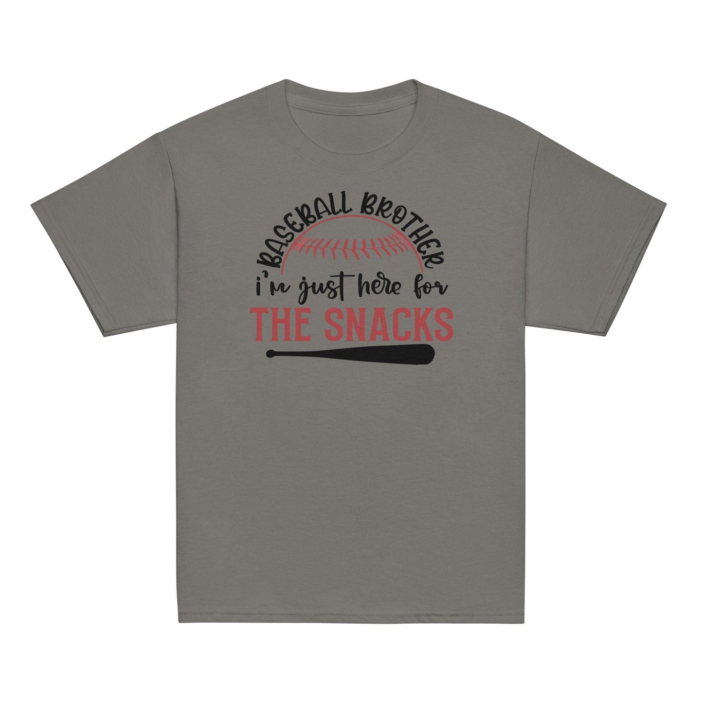 Baseball Brother Here for the Snacks Shirt – Funny Baseball Sibling Tee Charcoal / XS Spirit Gear Collective Baseball Brother Shirt