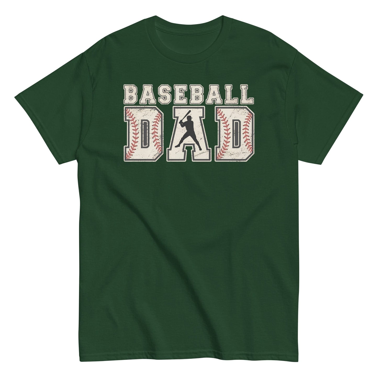Baseball Dad Graphic T-Shirt – Vintage Baseball Stitch Design Tee Forest Green / S Spirit Gear Collective T-Shirt