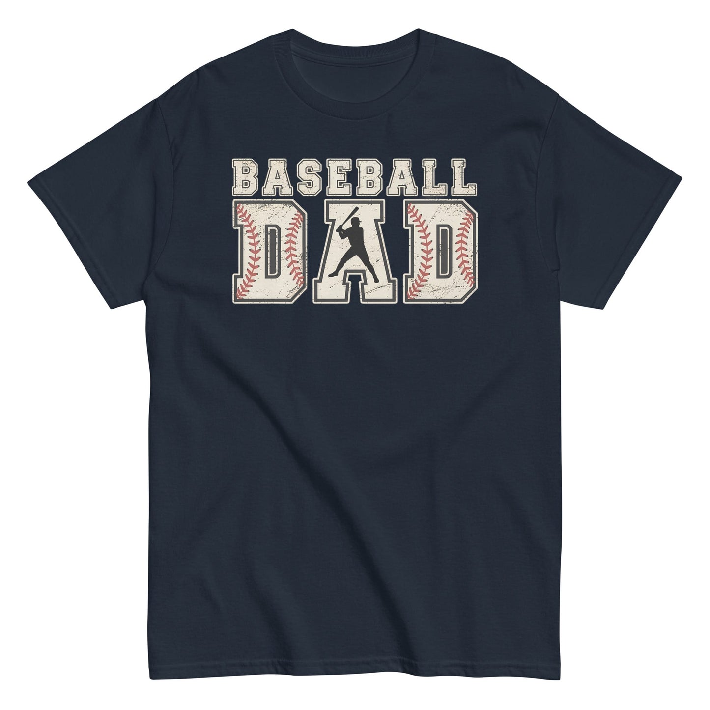 Baseball Dad Graphic T-Shirt – Vintage Baseball Stitch Design Tee Navy / S Spirit Gear Collective T-Shirt
