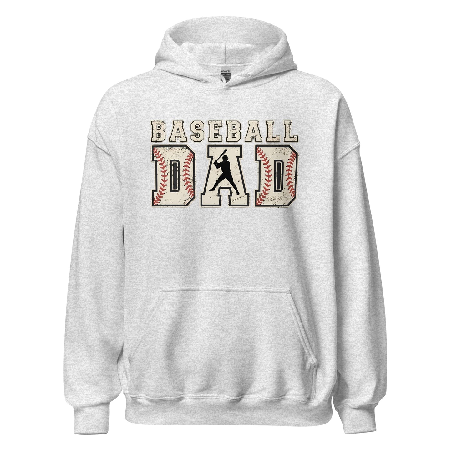 Baseball Dad Hoodie | Distressed Lettering Baseball Sweatshirt Ash / S Spirit Gear Collective Hoodie