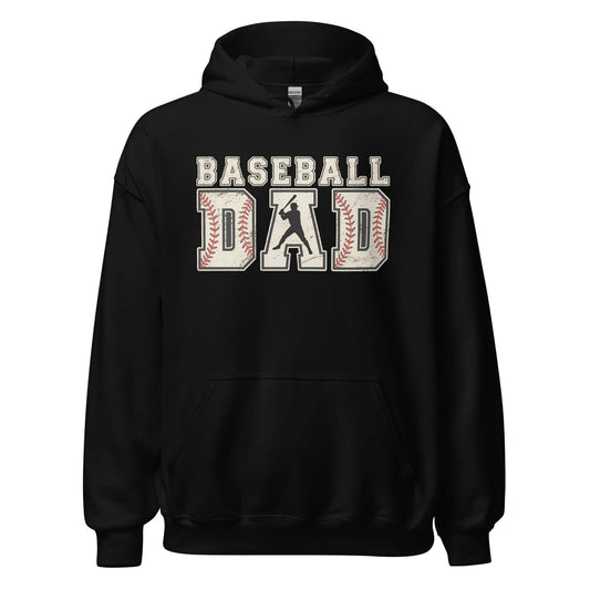 Baseball Dad Hoodie | Distressed Lettering Baseball Sweatshirt Black / S Spirit Gear Collective Hoodie