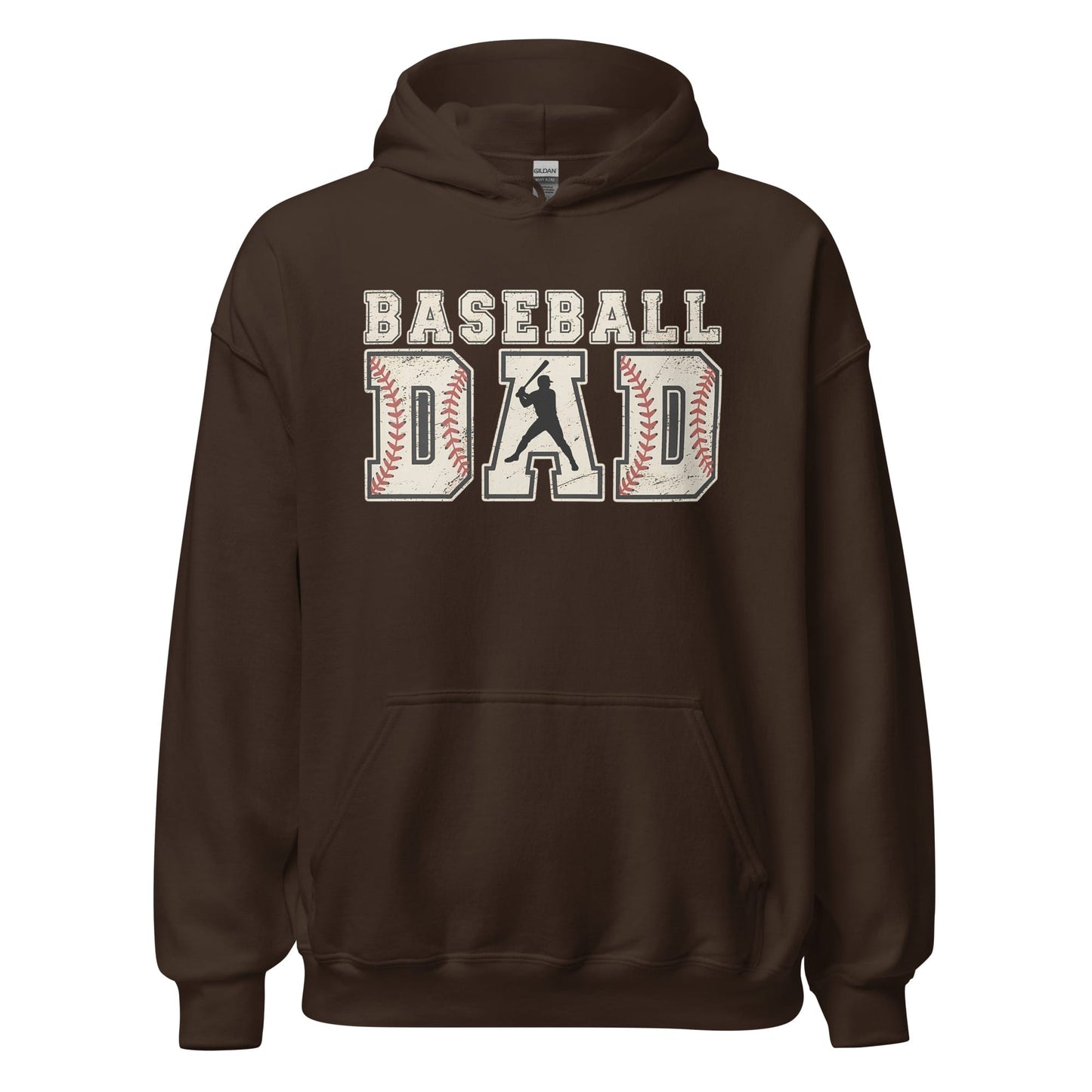 Baseball Dad Hoodie | Distressed Lettering Baseball Sweatshirt Dark Chocolate / S Spirit Gear Collective Hoodie