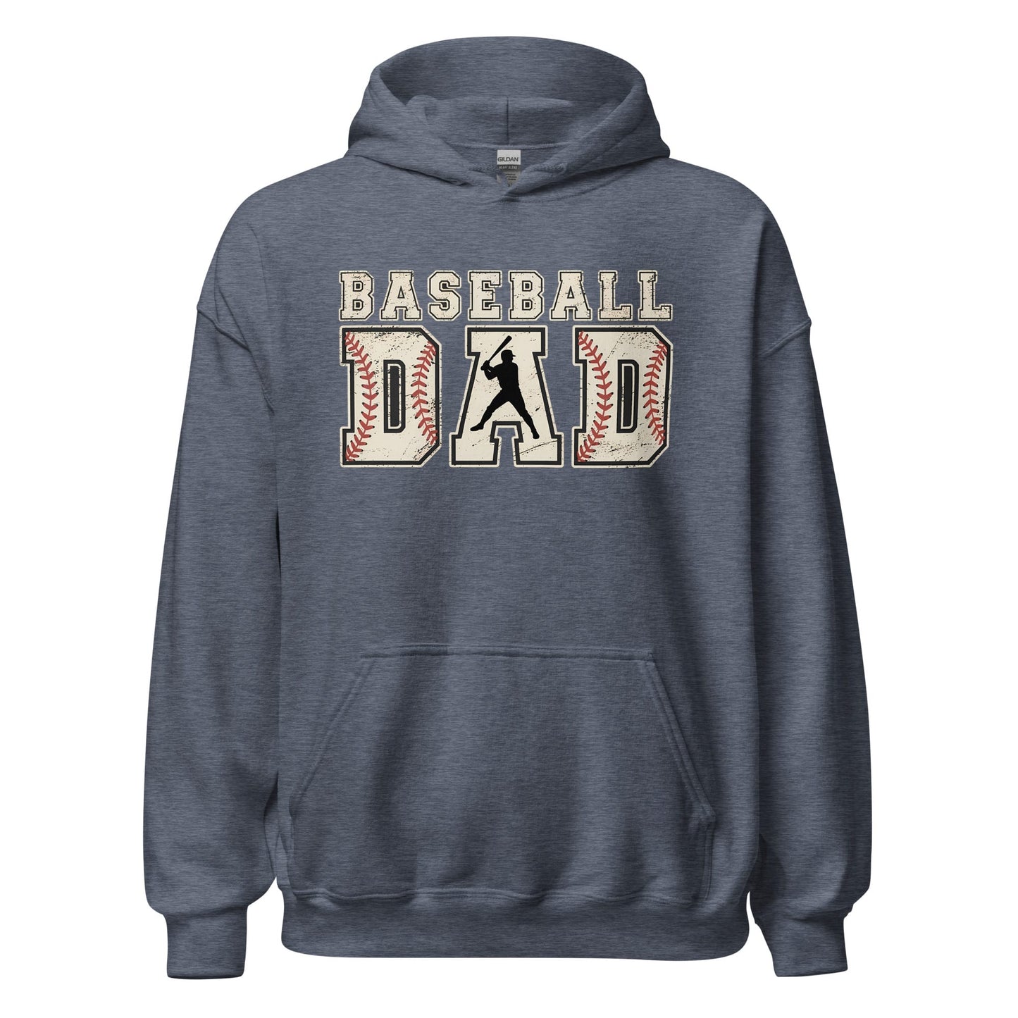 Baseball Dad Hoodie | Distressed Lettering Baseball Sweatshirt Heather Sport Dark Navy / S Spirit Gear Collective Hoodie