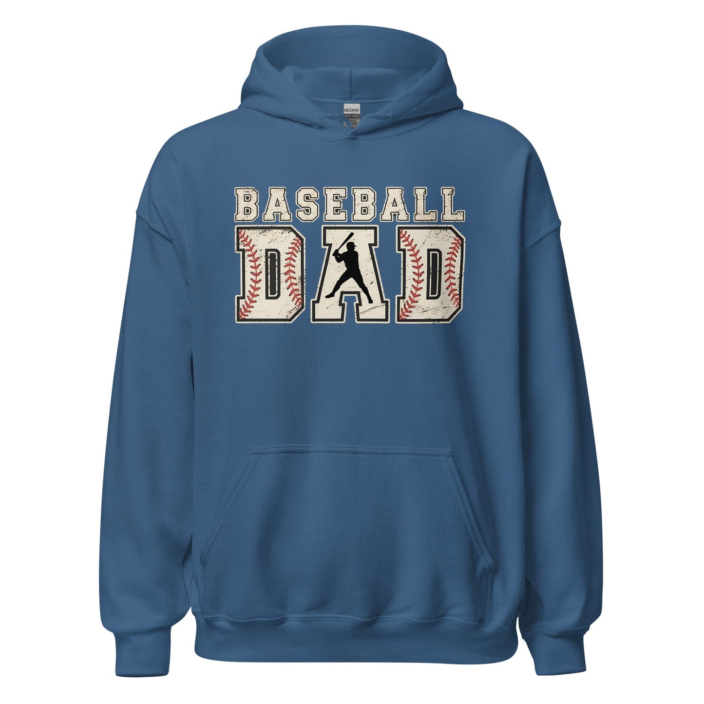 Baseball Dad Hoodie | Distressed Lettering Baseball Sweatshirt Indigo Blue / S Spirit Gear Collective Hoodie