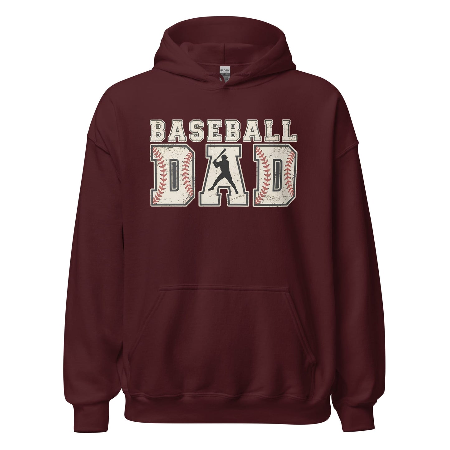Baseball Dad Hoodie | Distressed Lettering Baseball Sweatshirt Maroon / S Spirit Gear Collective Hoodie
