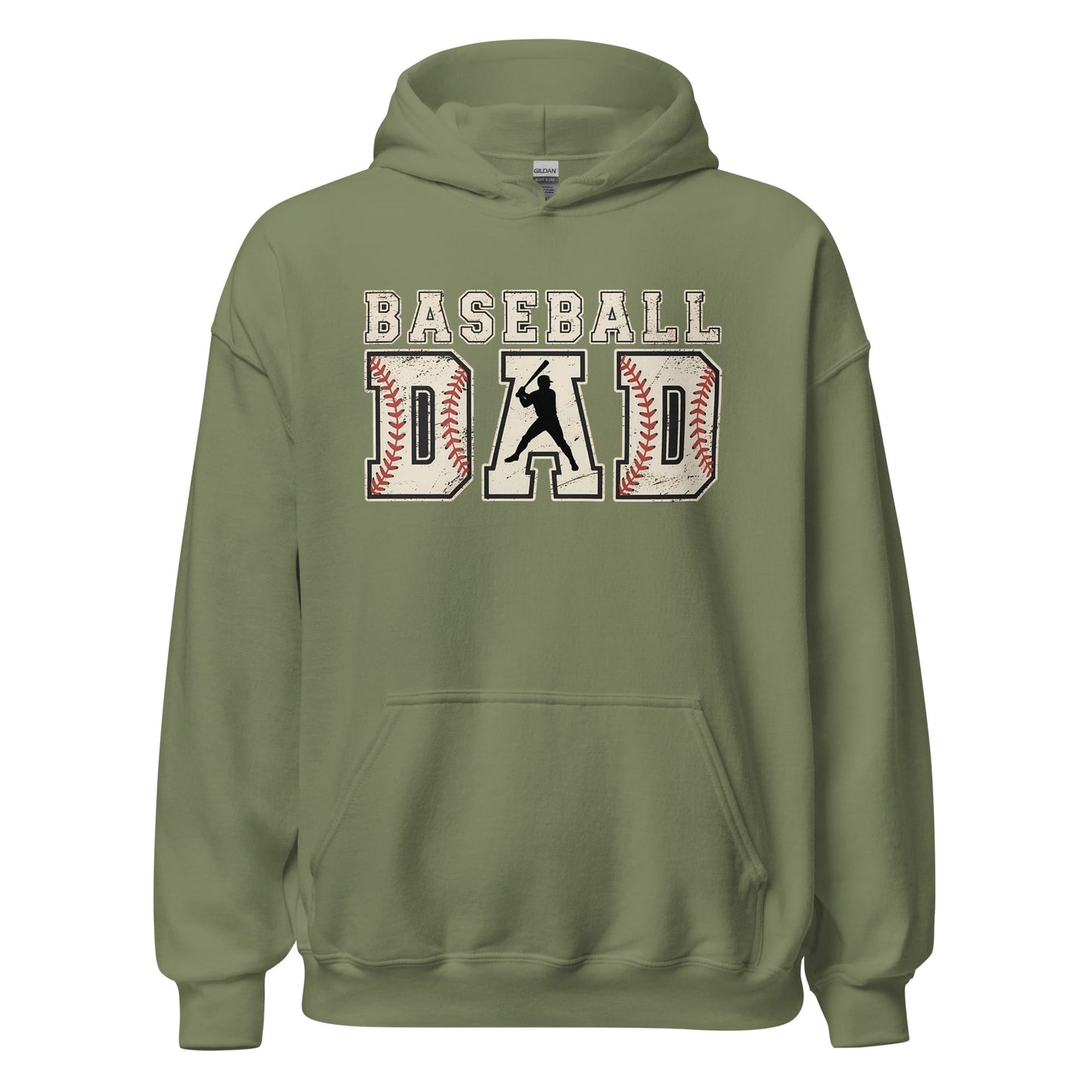Baseball Dad Hoodie | Distressed Lettering Baseball Sweatshirt Military Green / S Spirit Gear Collective Hoodie