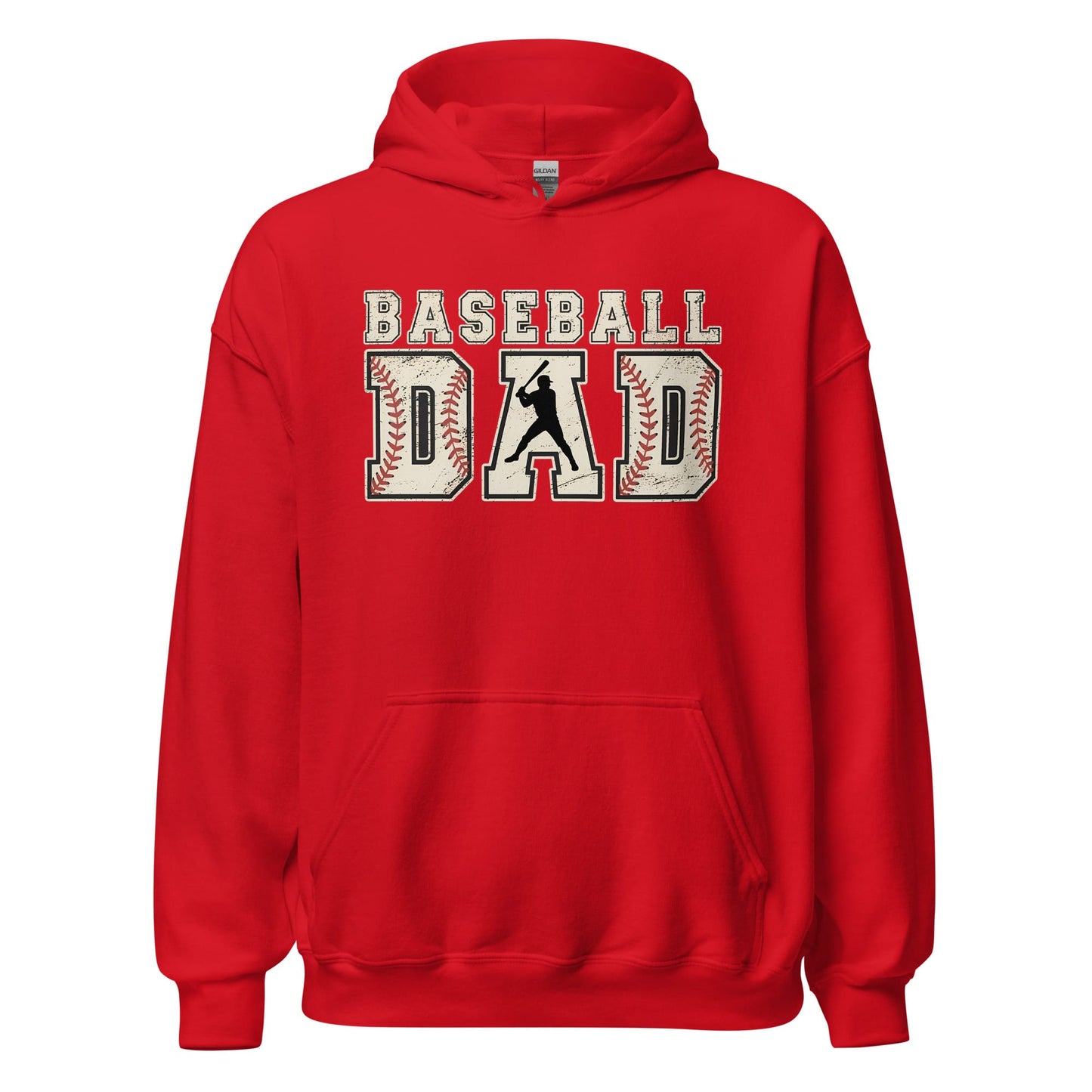 Baseball Dad Hoodie | Distressed Lettering Baseball Sweatshirt Red / S Spirit Gear Collective Hoodie