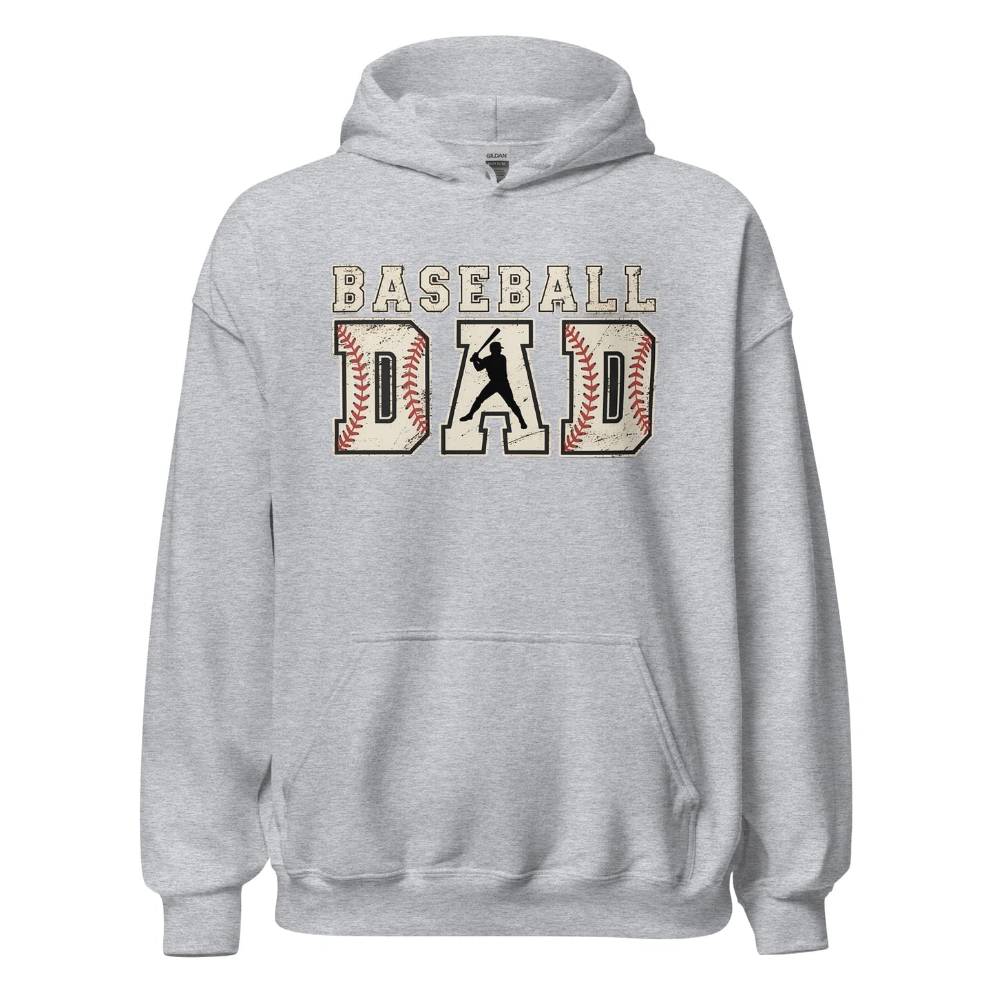 Baseball Dad Hoodie | Distressed Lettering Baseball Sweatshirt Sport Grey / S Spirit Gear Collective Hoodie