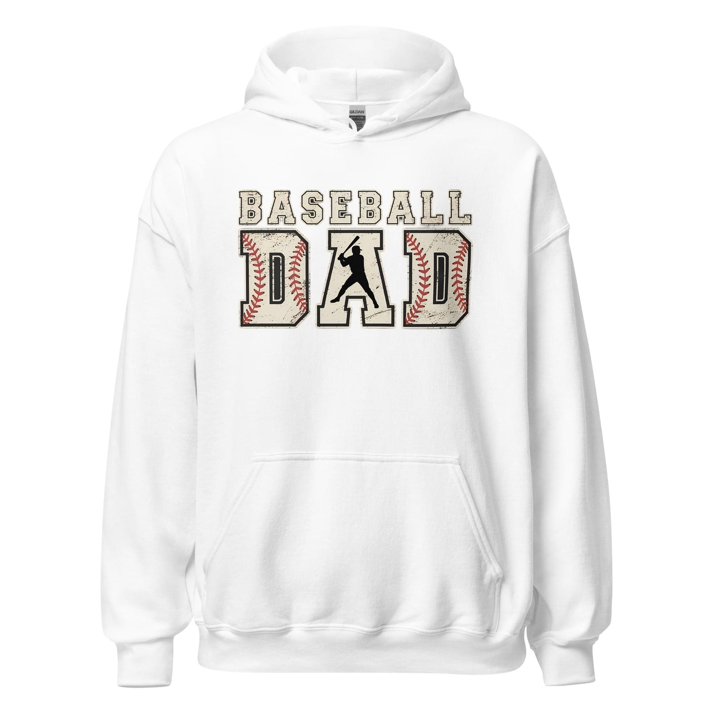 Baseball Dad Hoodie | Distressed Lettering Baseball Sweatshirt White / S Spirit Gear Collective Hoodie