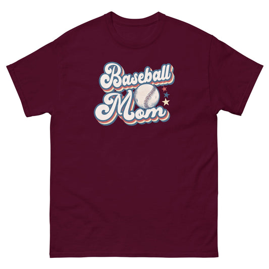 Baseball Mom Retro Shirt – Baseball & Stars Graphic Maroon / S Spirit Gear Collective T-Shirt