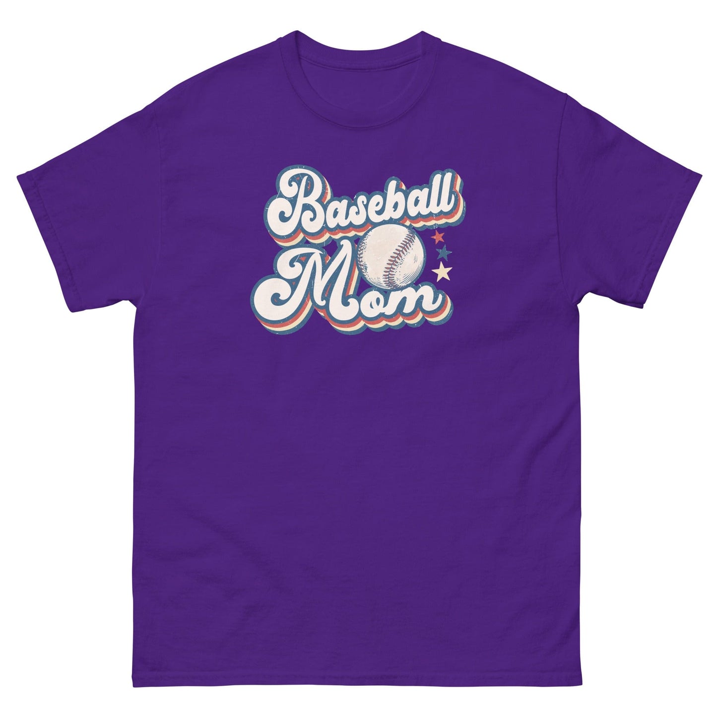 Baseball Mom Retro Shirt – Baseball & Stars Graphic Purple / S Spirit Gear Collective T-Shirt