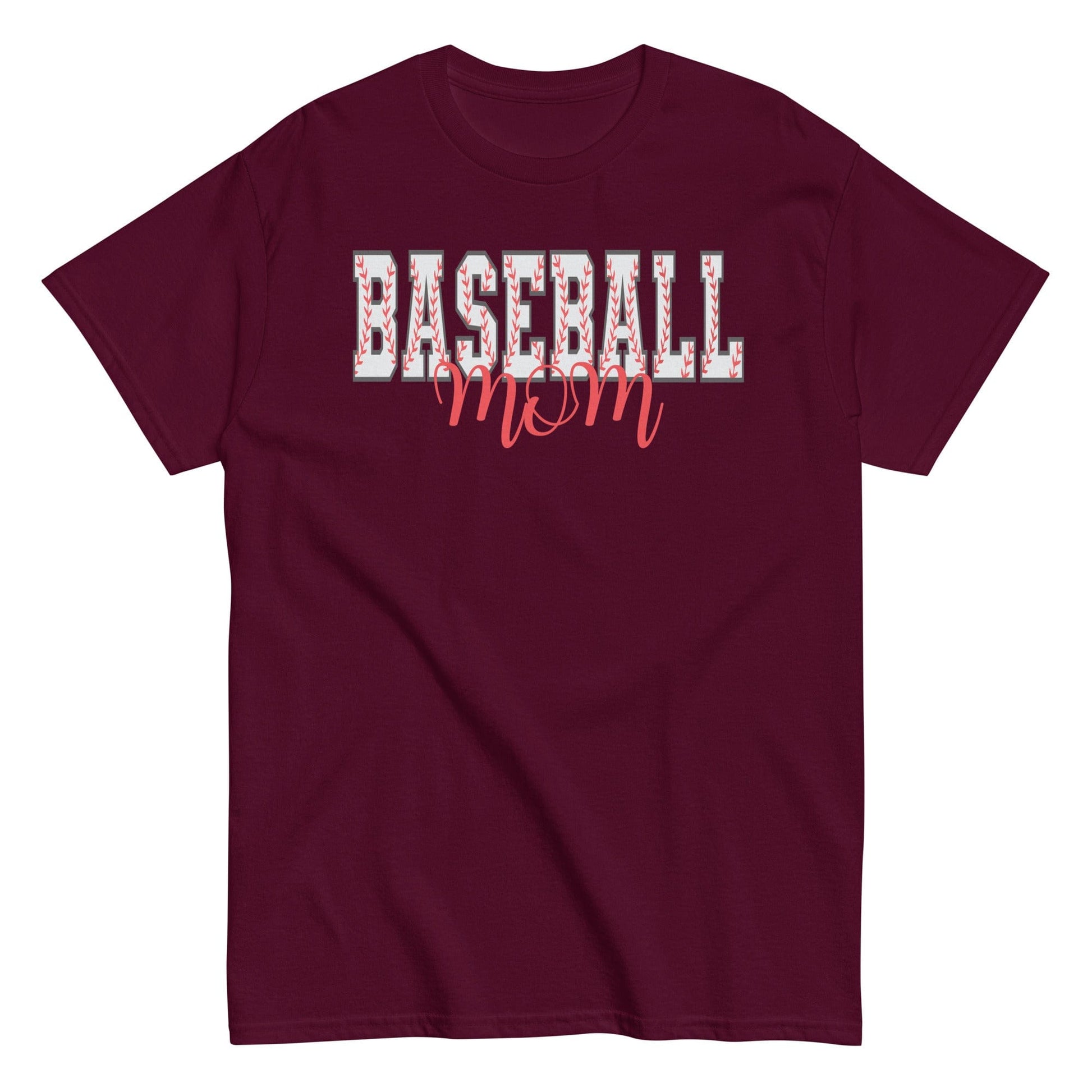 Baseball Mom Shirt – Baseball Block Letter Design Maroon / S Spirit Gear Collective T-Shirt
