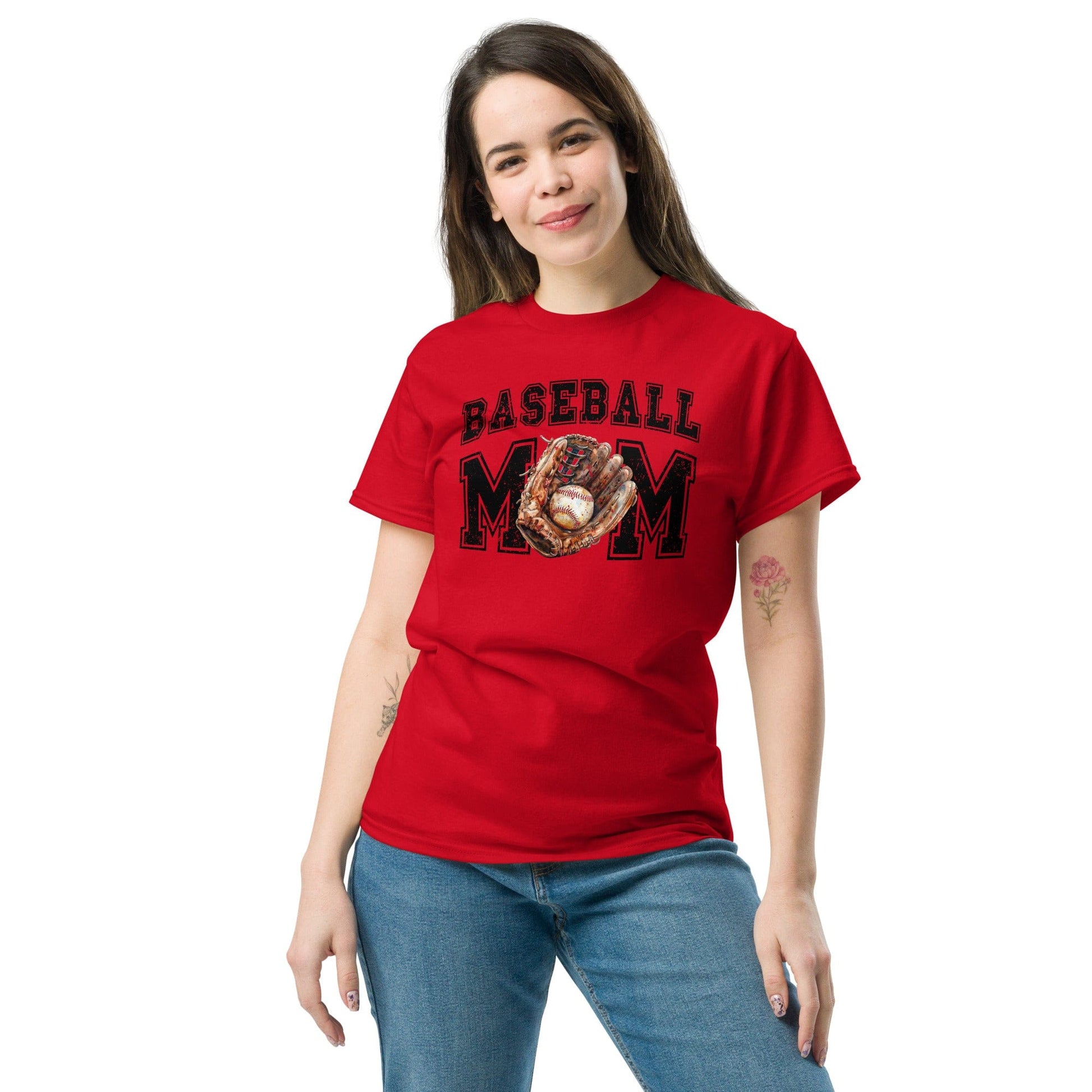 baseball mom gear Varsity Style Baseball Mom Shirt with Baseball Glove Gold / M