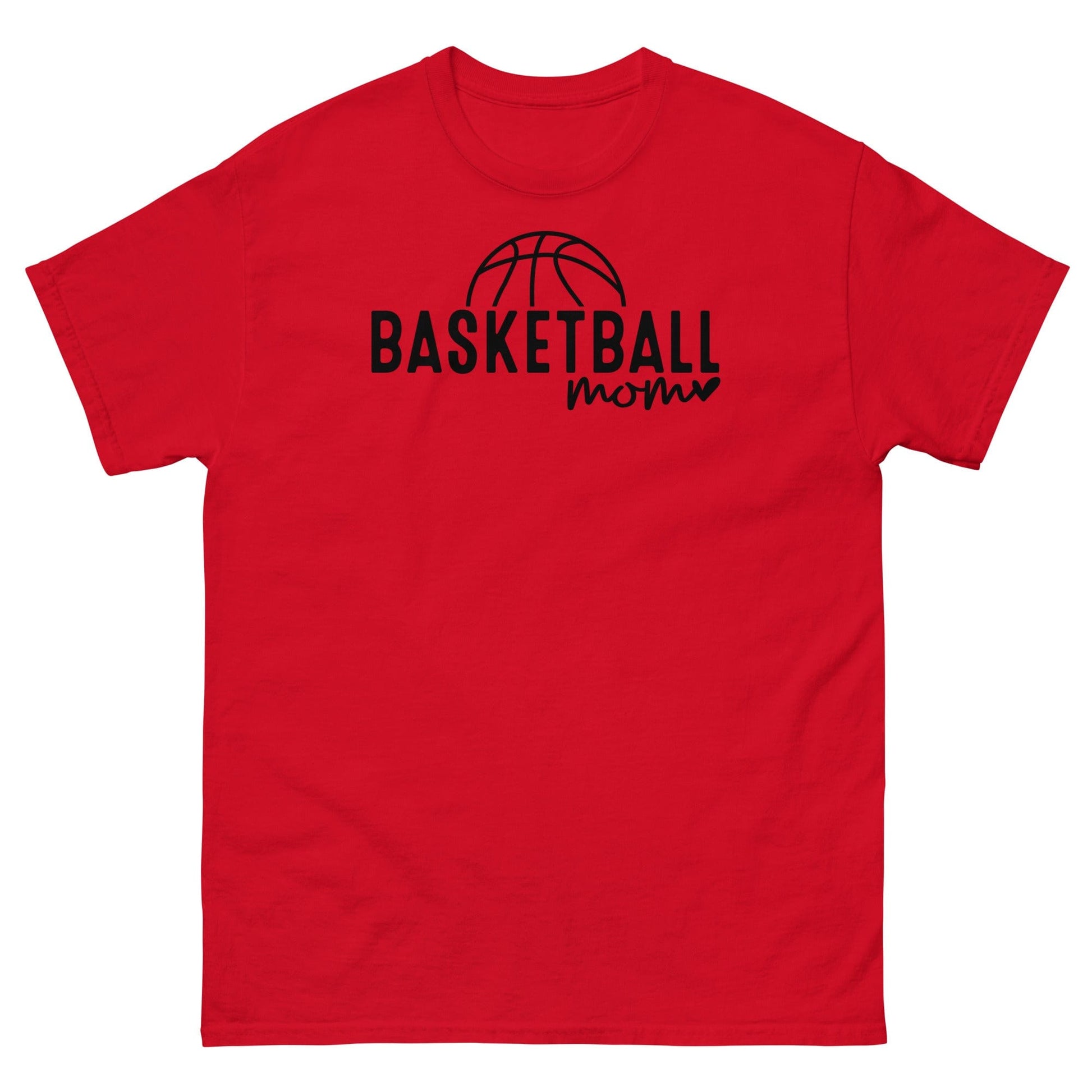 Basketball Mom Shirt with Basketball and Heart - Black Text Red / S Spirit Gear Collective T-Shirt