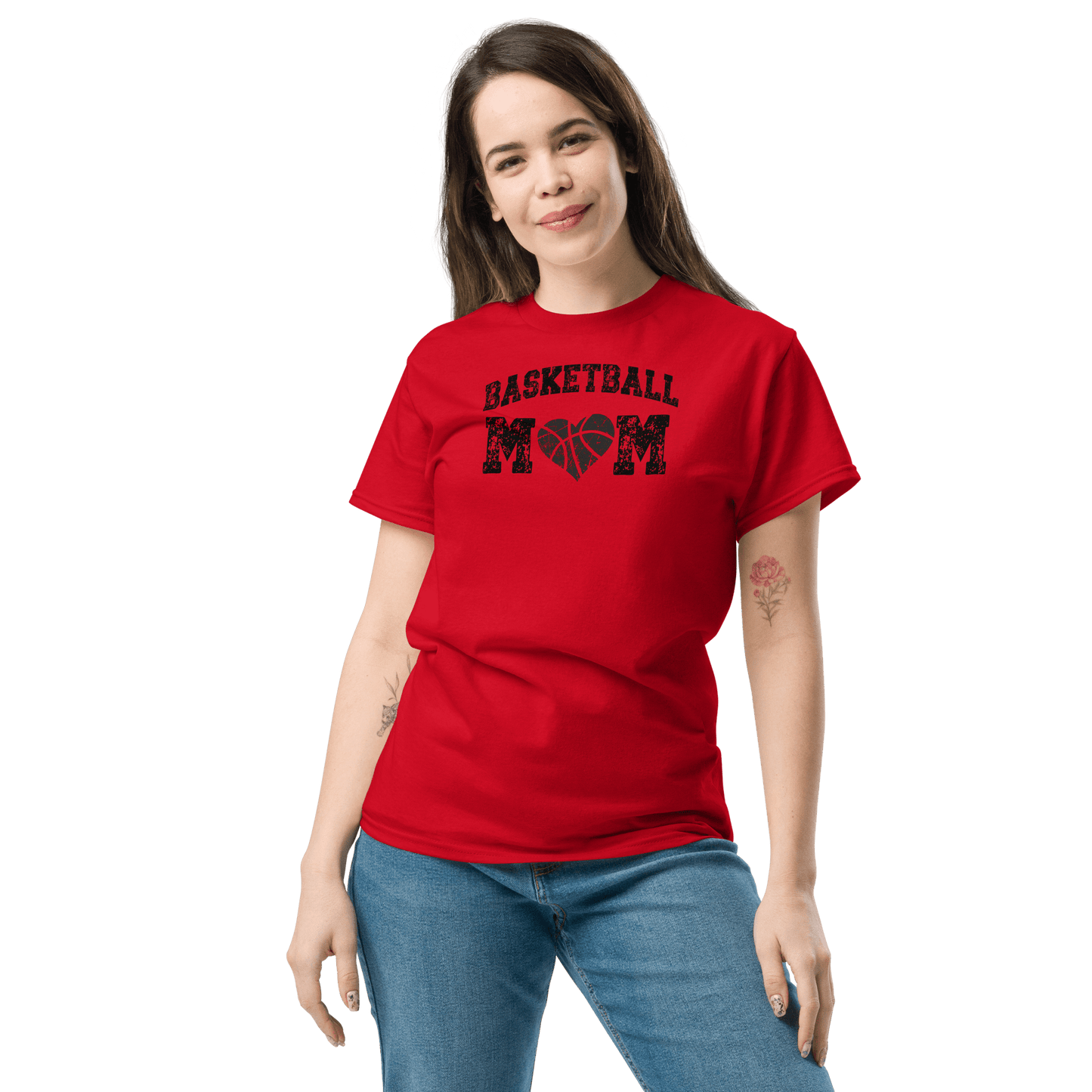 Basketball Mom Shirt with Basketball Heart - Black Text Spirit Gear Collective T-Shirt