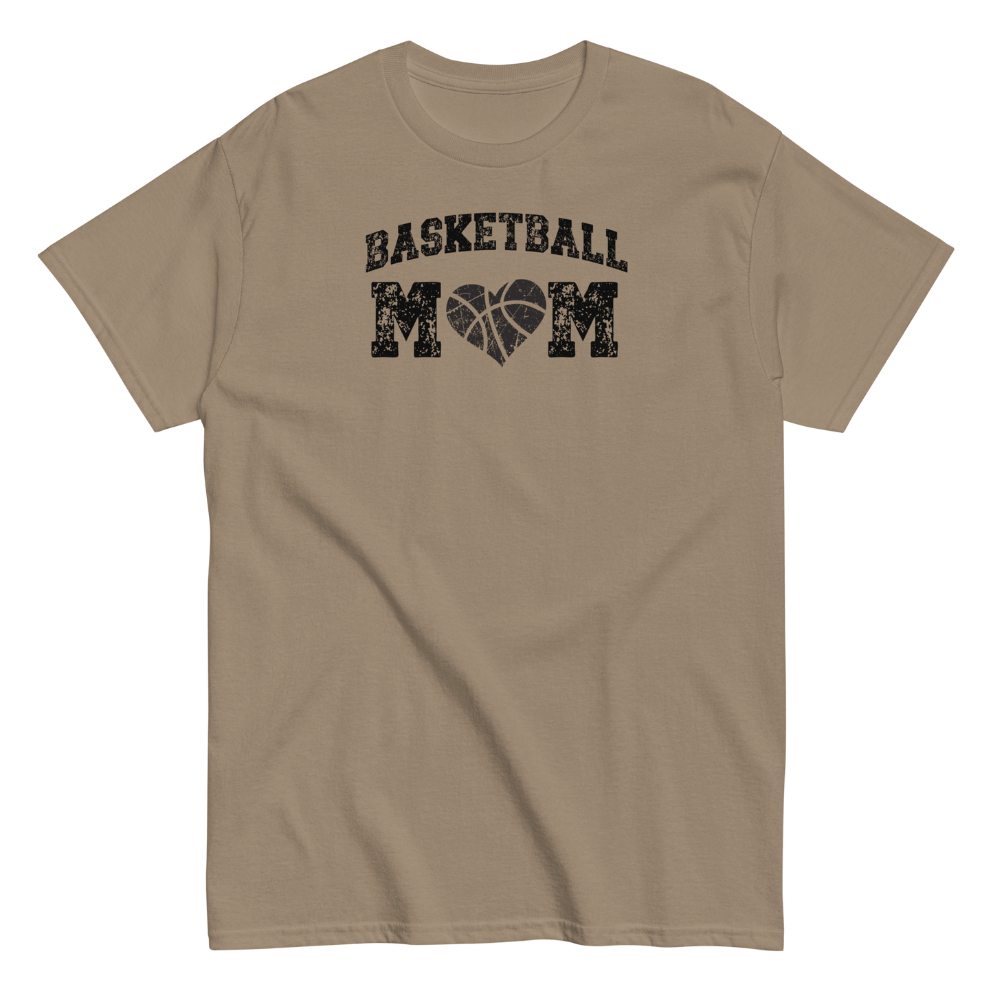 Basketball Mom Shirt with Basketball Heart - Black Text Brown Savana / S Spirit Gear Collective T-Shirt