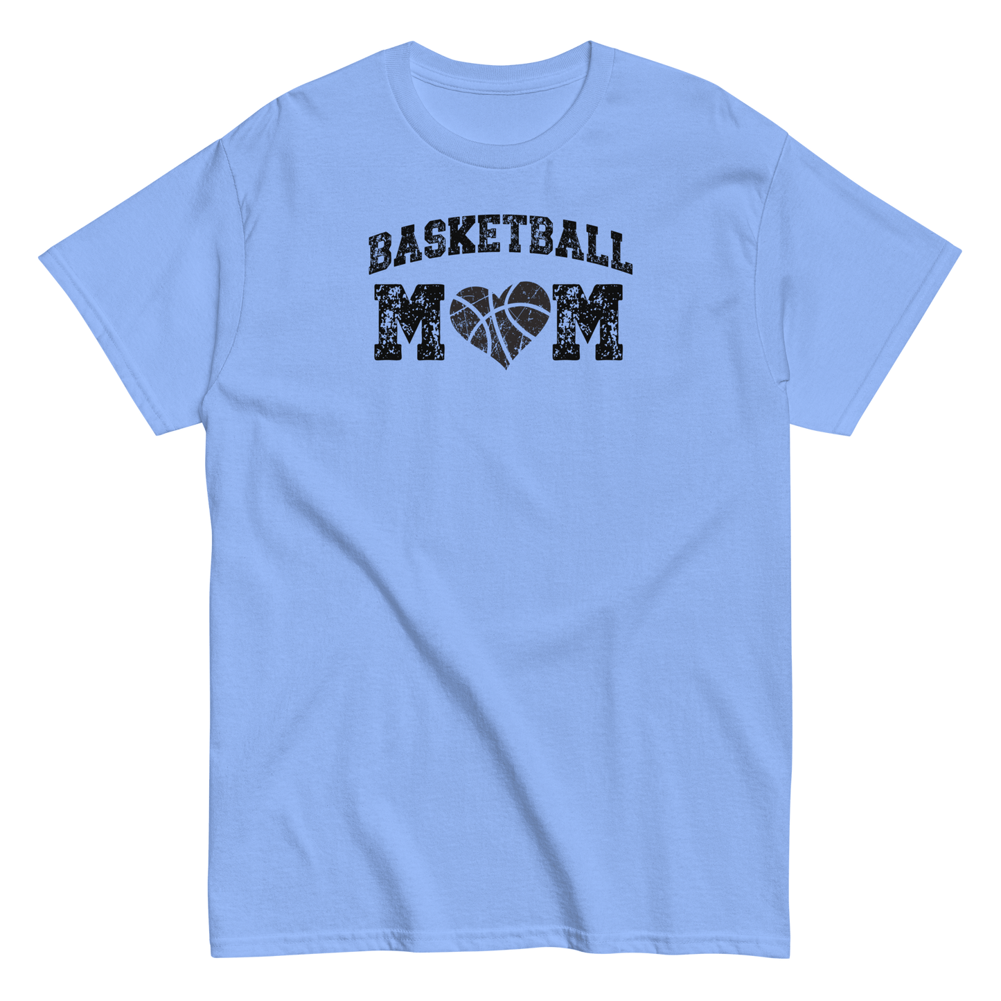 Basketball Mom Shirt with Basketball Heart - Black Text Carolina Blue / S Spirit Gear Collective T-Shirt