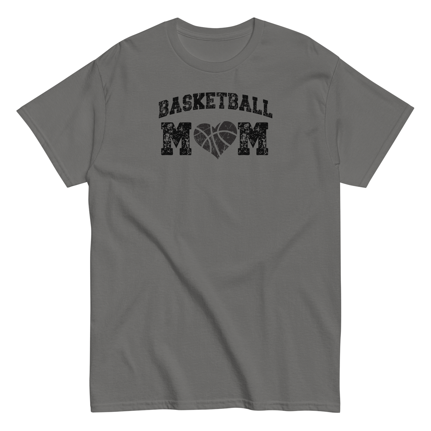 Basketball Mom Shirt with Basketball Heart - Black Text Charcoal / S Spirit Gear Collective T-Shirt