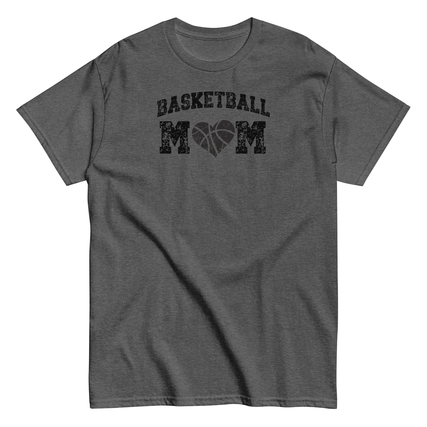 Basketball Mom Shirt with Basketball Heart - Black Text Dark Heather / S Spirit Gear Collective T-Shirt