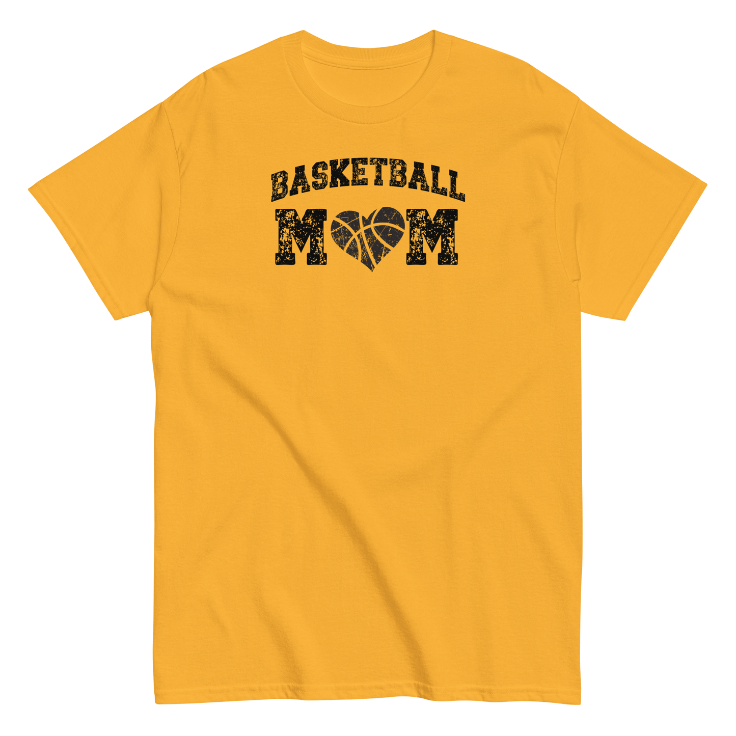 Basketball Mom Shirt with Basketball Heart - Black Text Gold / S Spirit Gear Collective T-Shirt