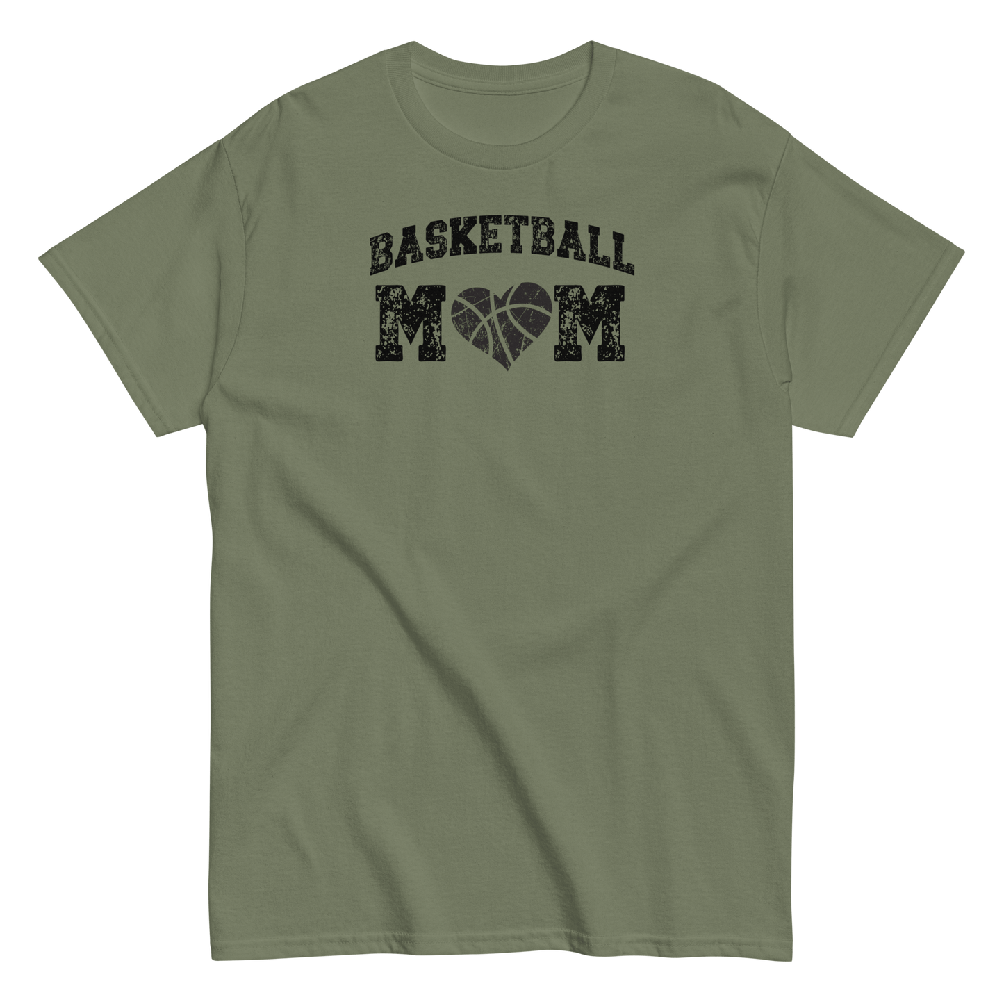 Basketball Mom Shirt with Basketball Heart - Black Text Military Green / S Spirit Gear Collective T-Shirt