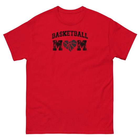 Basketball Mom Shirt with Basketball Heart - Black Text Red / S Spirit Gear Collective T-Shirt