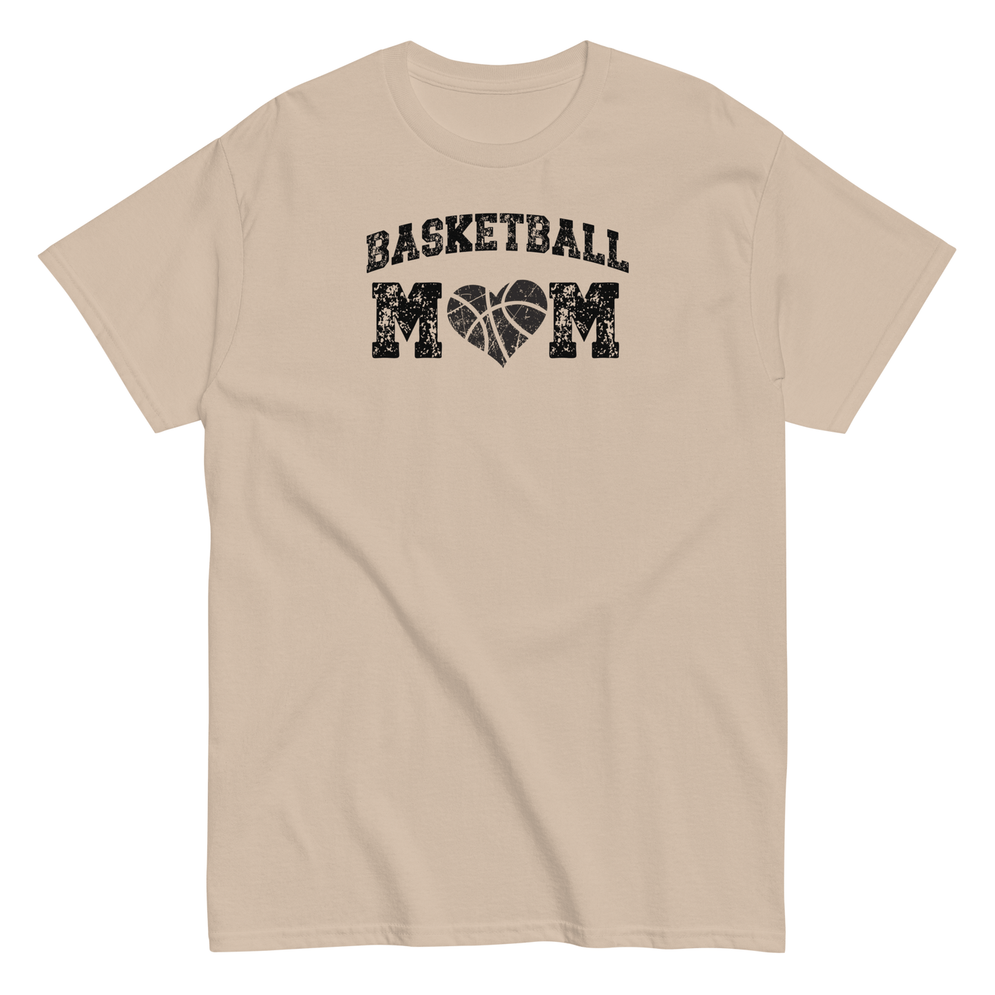 Basketball Mom Shirt with Basketball Heart - Black Text Sand / S Spirit Gear Collective T-Shirt