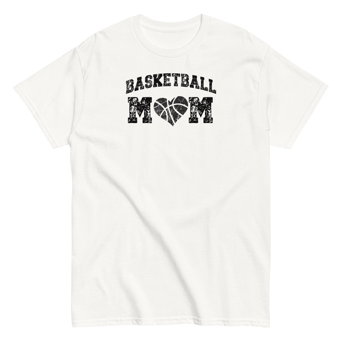 Basketball Mom Shirt with Basketball Heart - Black Text White / S Spirit Gear Collective T-Shirt