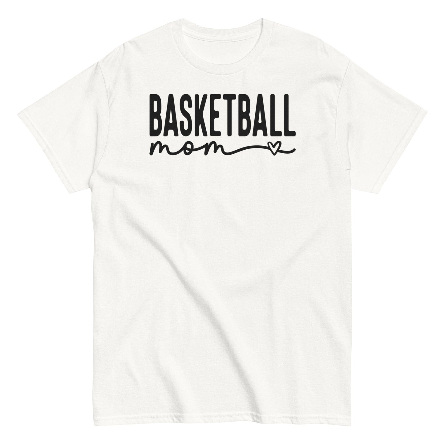 Basketball Mom Shirt with Heart - Black Text White / S Spirit Gear Collective T-Shirt