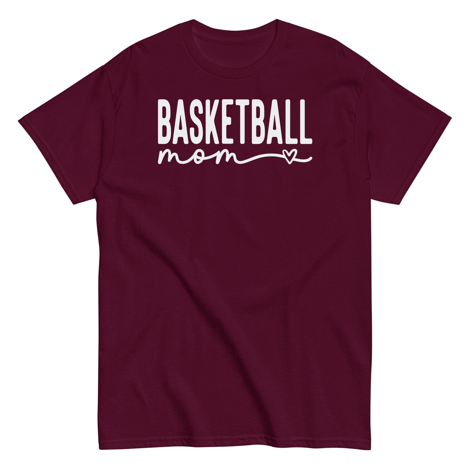 Basketball Mom Shirt with Heart - White Text Spirit Gear Collective T-Shirt