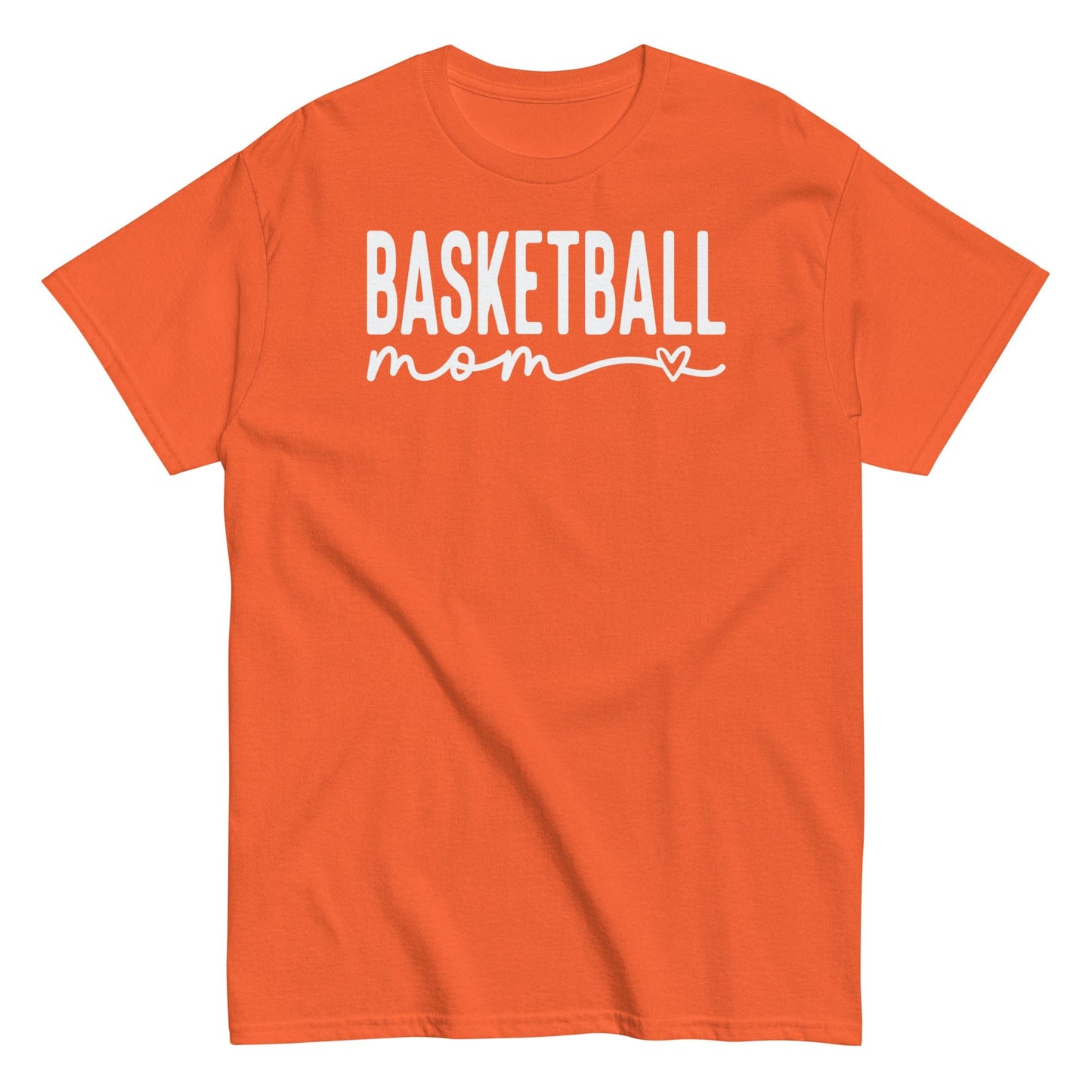 Basketball Mom Shirt with Heart - White Text Orange / S Spirit Gear Collective T-Shirt