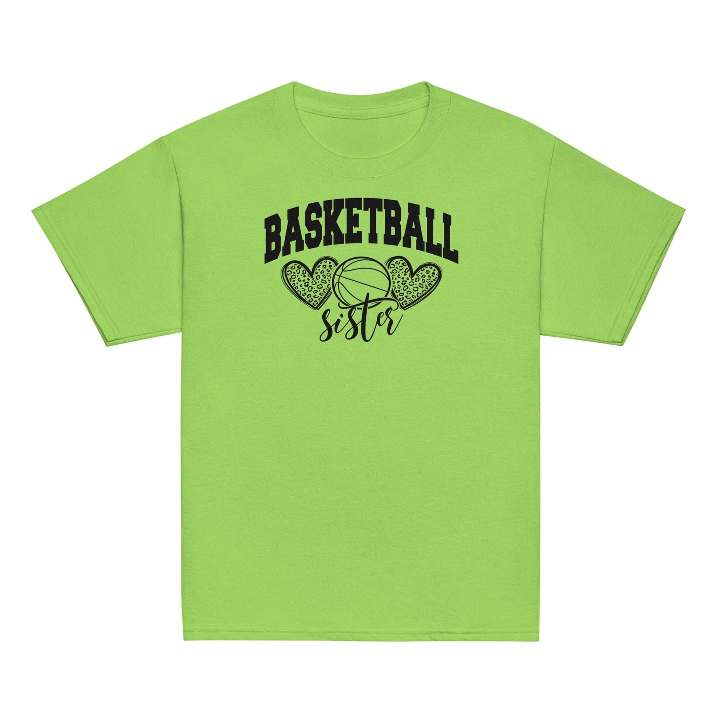Basketball Sister Shirt | Leopard Hearts Basketball Tee Lime / XS Spirit Gear Collective Basketball Sister Shirt