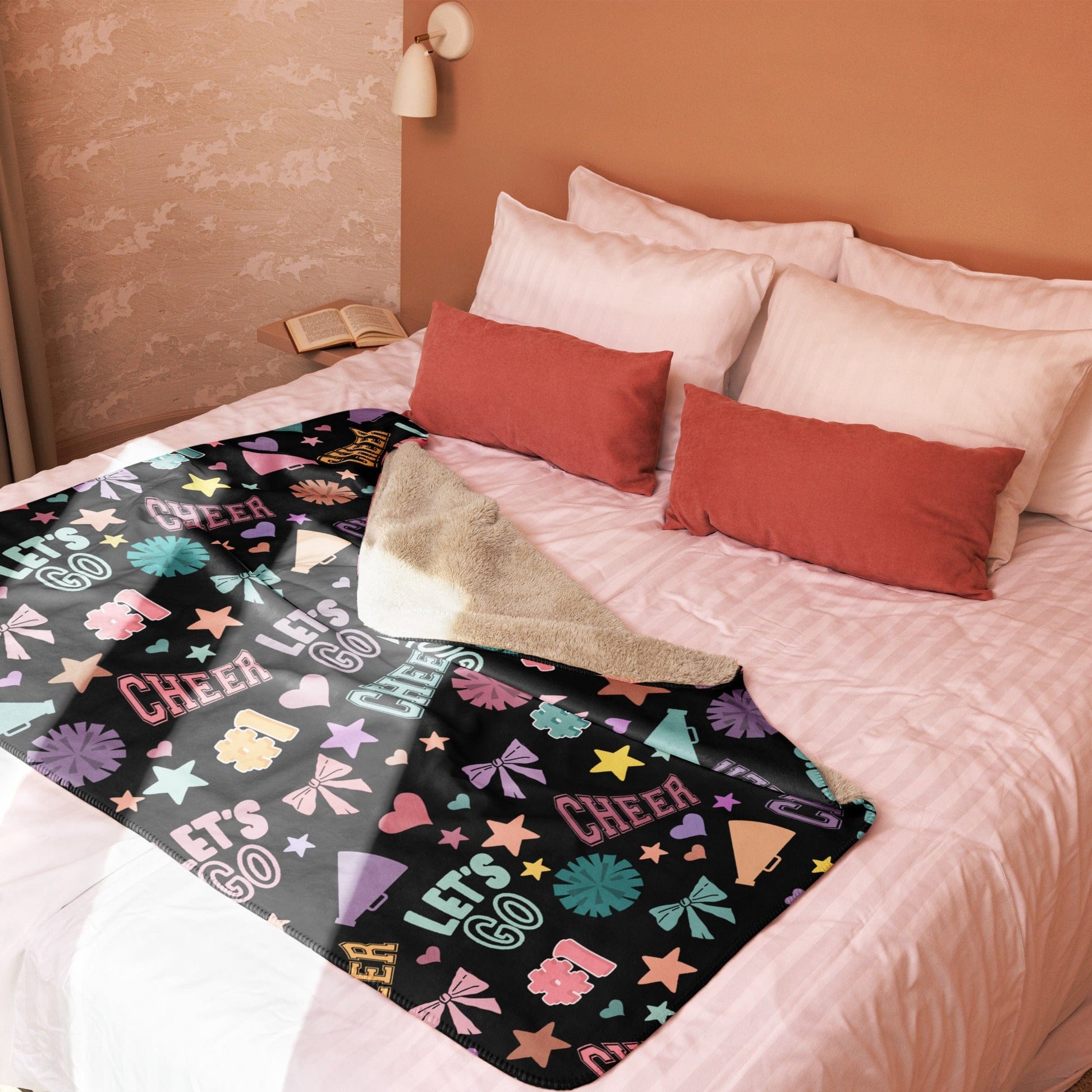 Black Cheer Pattern Sherpa Blanket – Super Cozy Cheerleader Gift Spirit Gear Collective Cheer Blanket