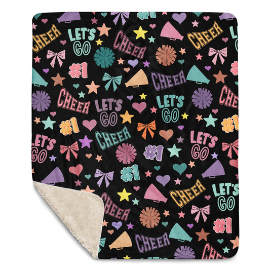 Black Cheer Pattern Sherpa Blanket – Super Cozy Cheerleader Gift Spirit Gear Collective Cheer Blanket