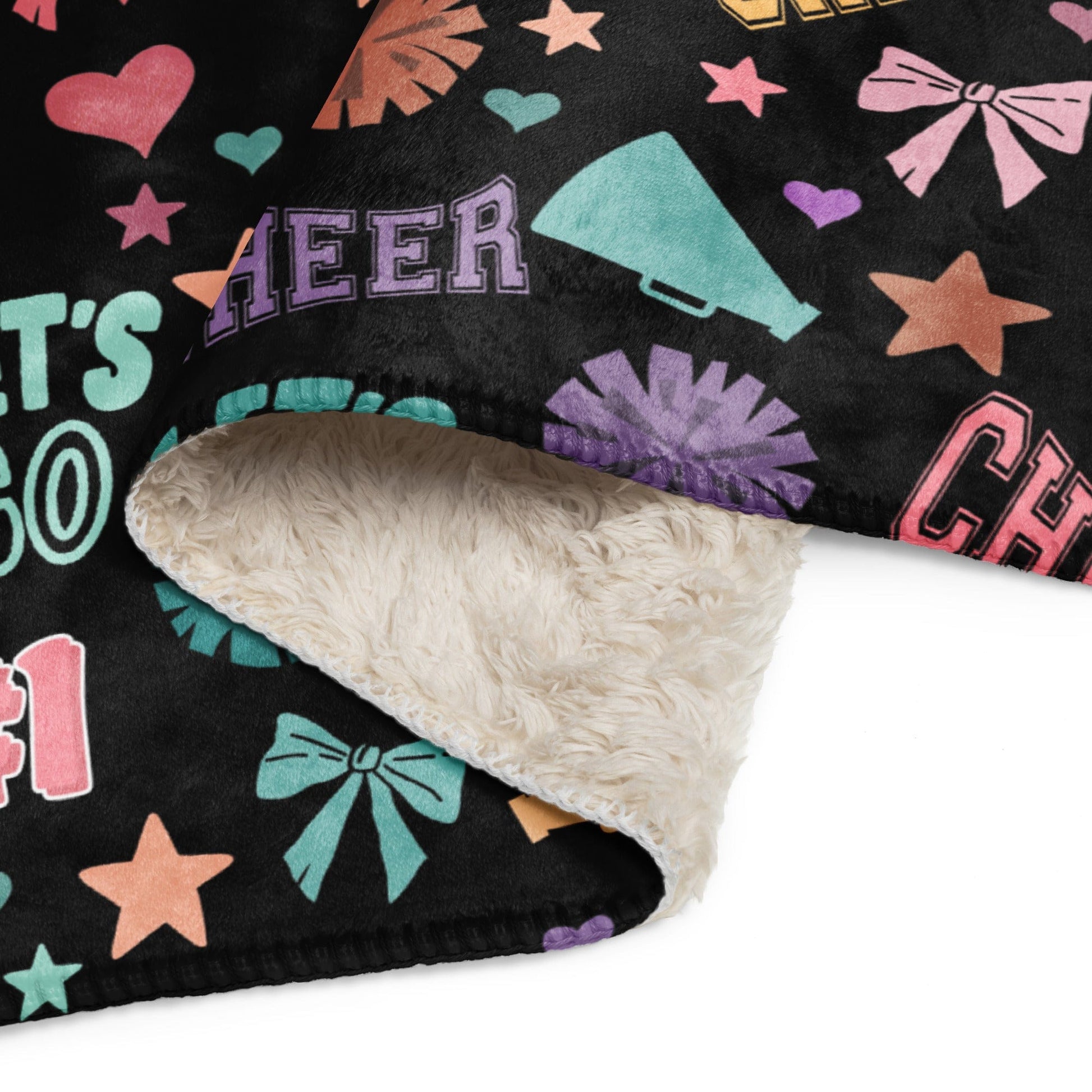 Black Cheer Pattern Sherpa Blanket – Super Cozy Cheerleader Gift Spirit Gear Collective Cheer Blanket