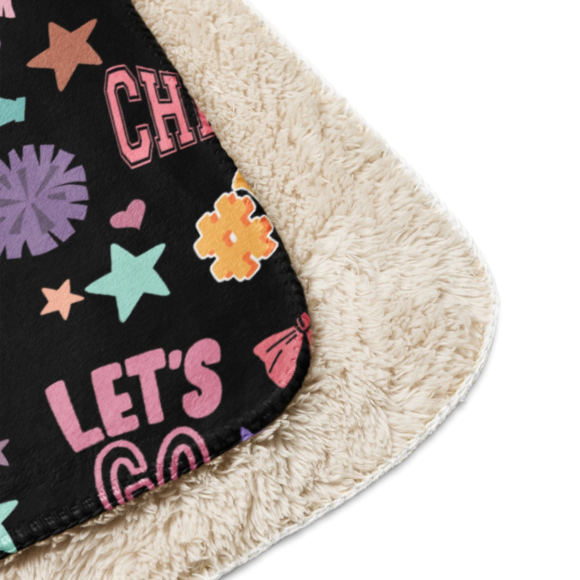Black Cheer Pattern Sherpa Blanket – Super Cozy Cheerleader Gift Spirit Gear Collective Cheer Blanket