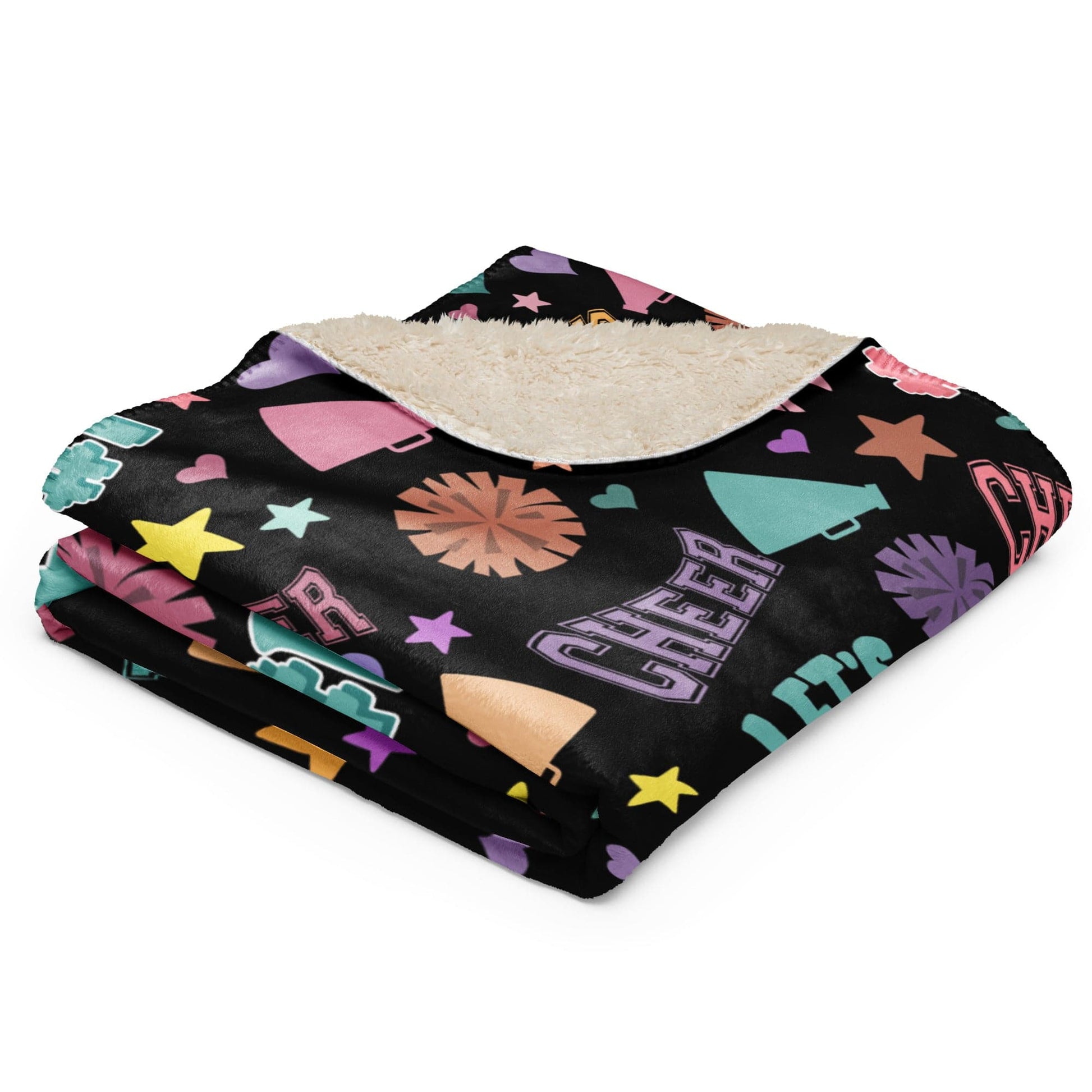 Black Cheer Pattern Sherpa Blanket – Super Cozy Cheerleader Gift Spirit Gear Collective Cheer Blanket