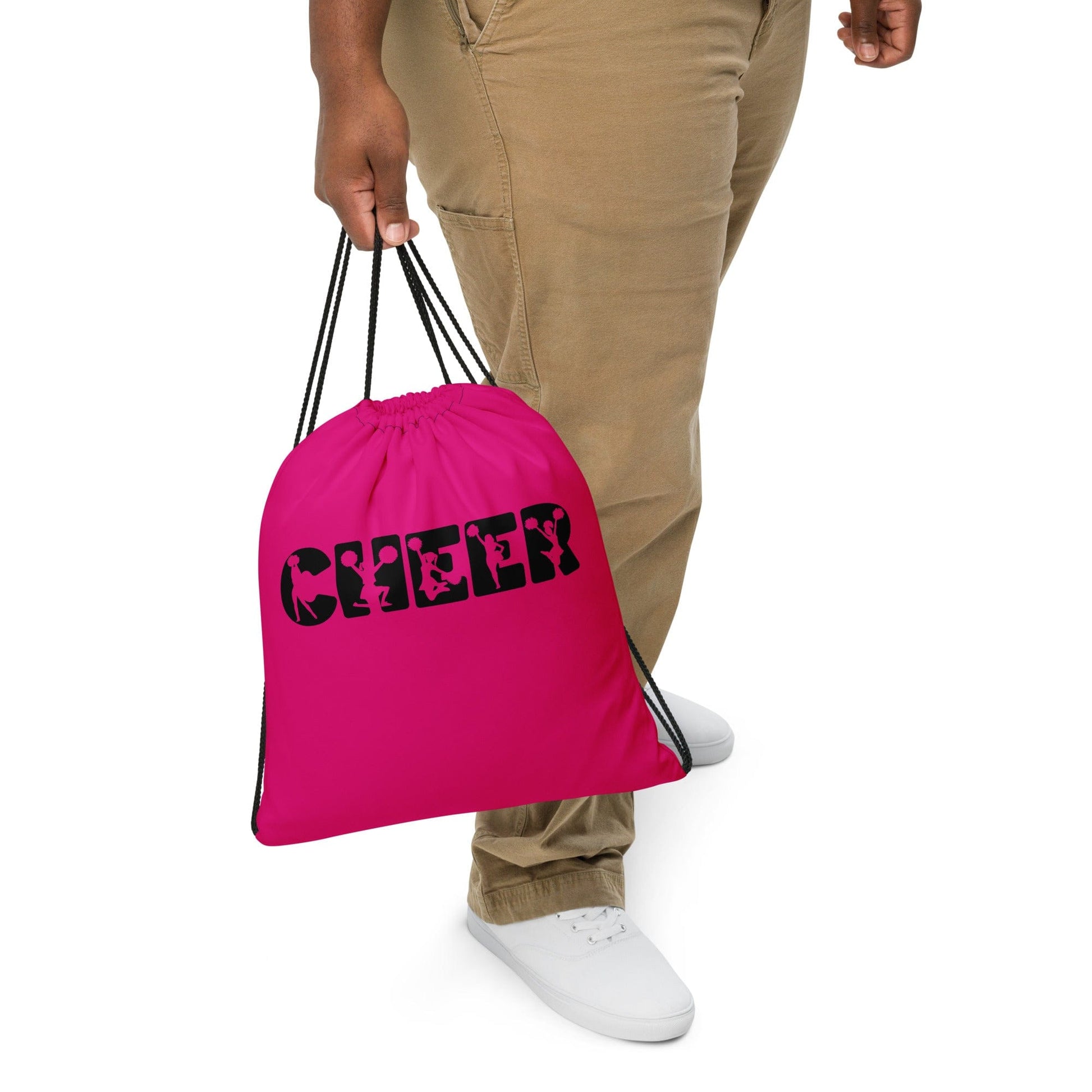 Cheer Graphic Black & Pink Drawstring Bag – Cheerleading Sports Bag Spirit Gear Collective drawstring tote