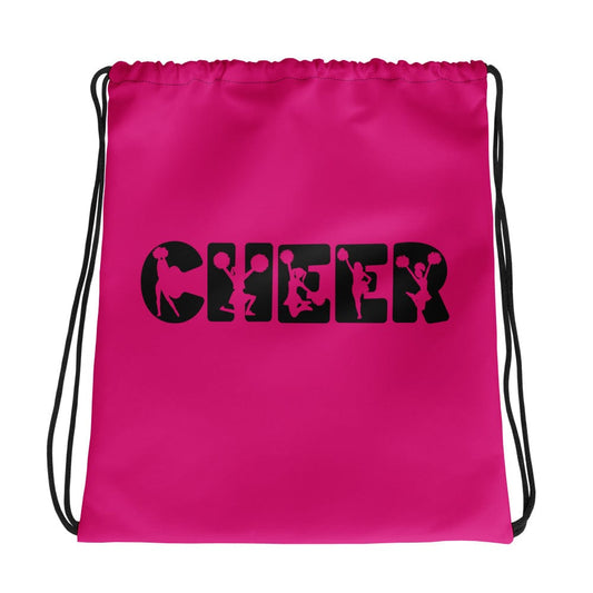 Cheer Graphic Black & Pink Drawstring Bag – Cheerleading Sports Bag Spirit Gear Collective drawstring tote