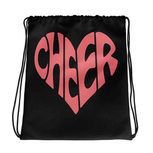 Cheer Heart Black & Pink Drawstring Bag – Cute Cheerleader Practice Sack Spirit Gear Collective drawstring tote