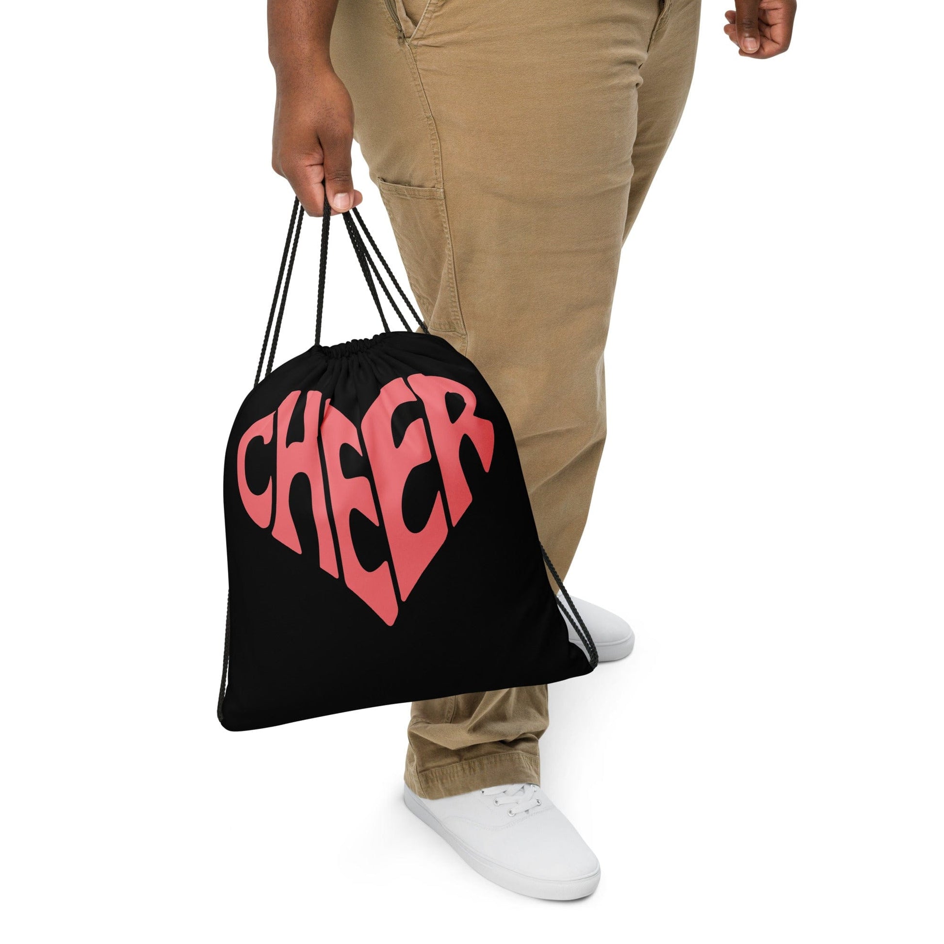 Cheer Heart Black & Pink Drawstring Bag – Cute Cheerleader Practice Sack Spirit Gear Collective drawstring tote