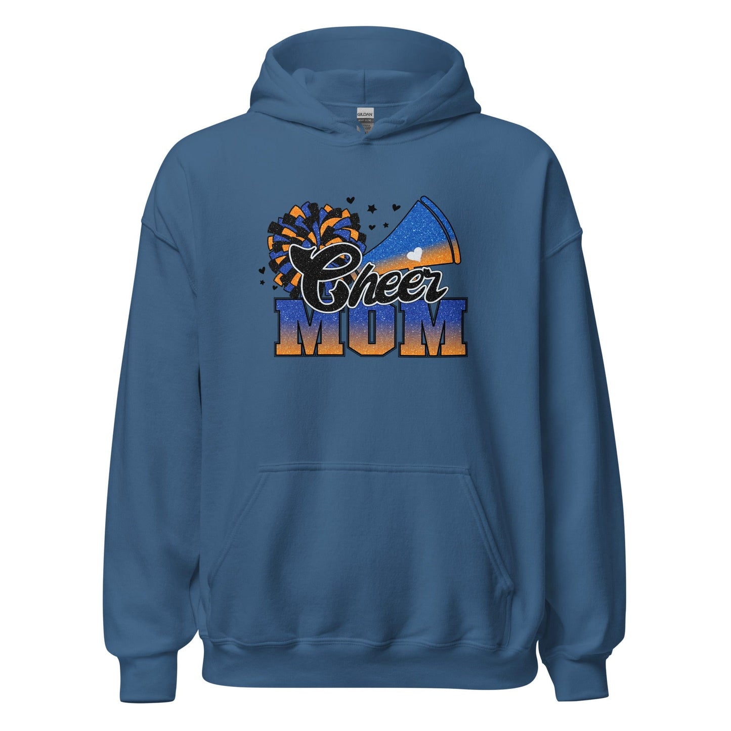 Cheer Mom Hoodie (blue and orange) Indigo Blue / S Spirit Gear Collective Hoodie