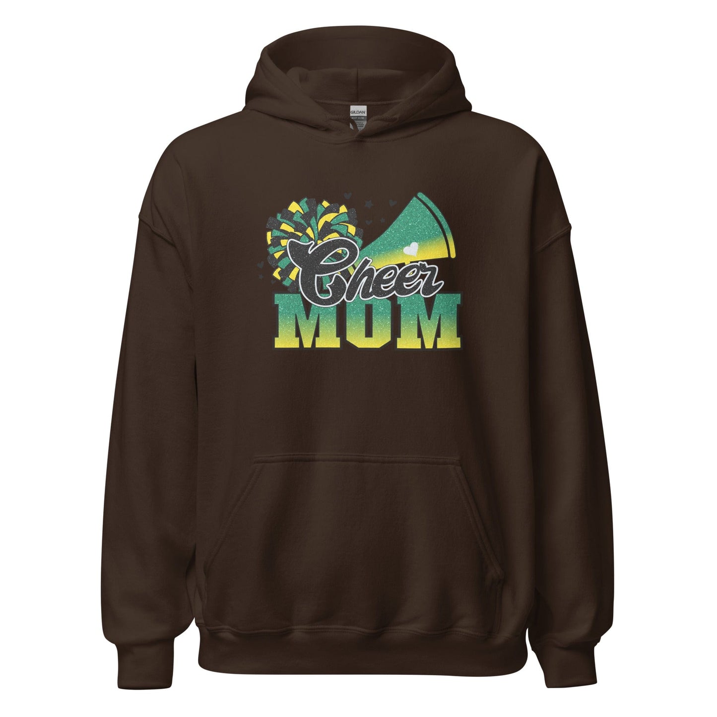 Cheer Mom Hoodie (green and yellow) Dark Chocolate / S Spirit Gear Collective Hoodie