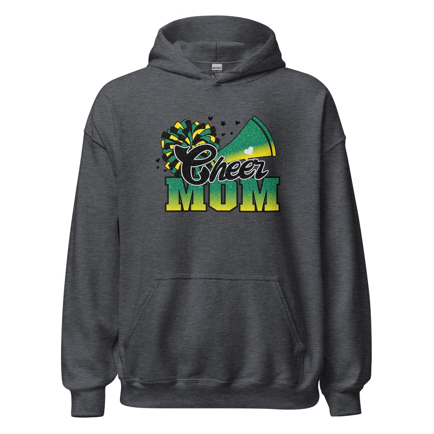 Cheer Mom Hoodie (green and yellow) Dark Heather / S Spirit Gear Collective Hoodie