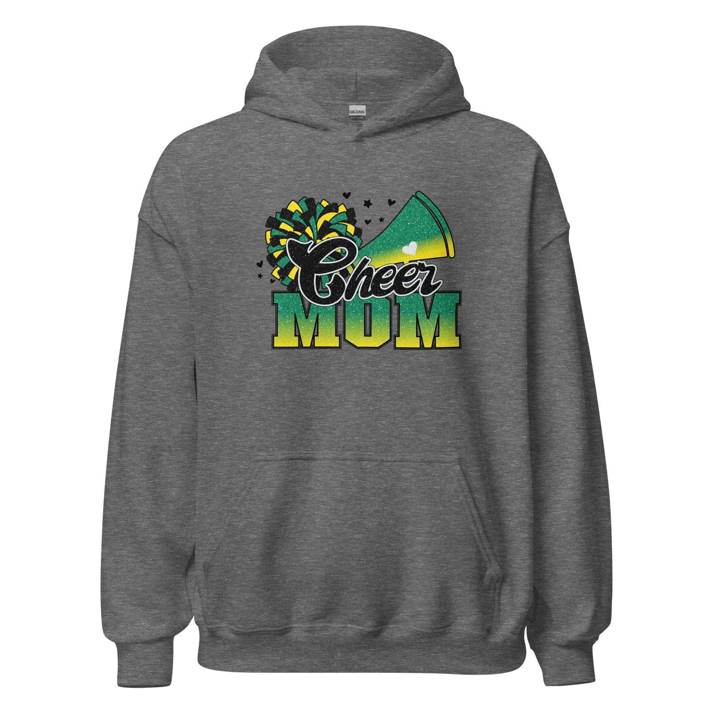 Cheer Mom Hoodie (green and yellow) Graphite Heather / S Spirit Gear Collective Hoodie