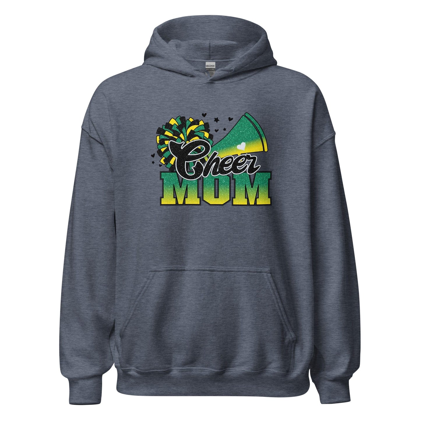 Cheer Mom Hoodie (green and yellow) Heather Sport Dark Navy / S Spirit Gear Collective Hoodie