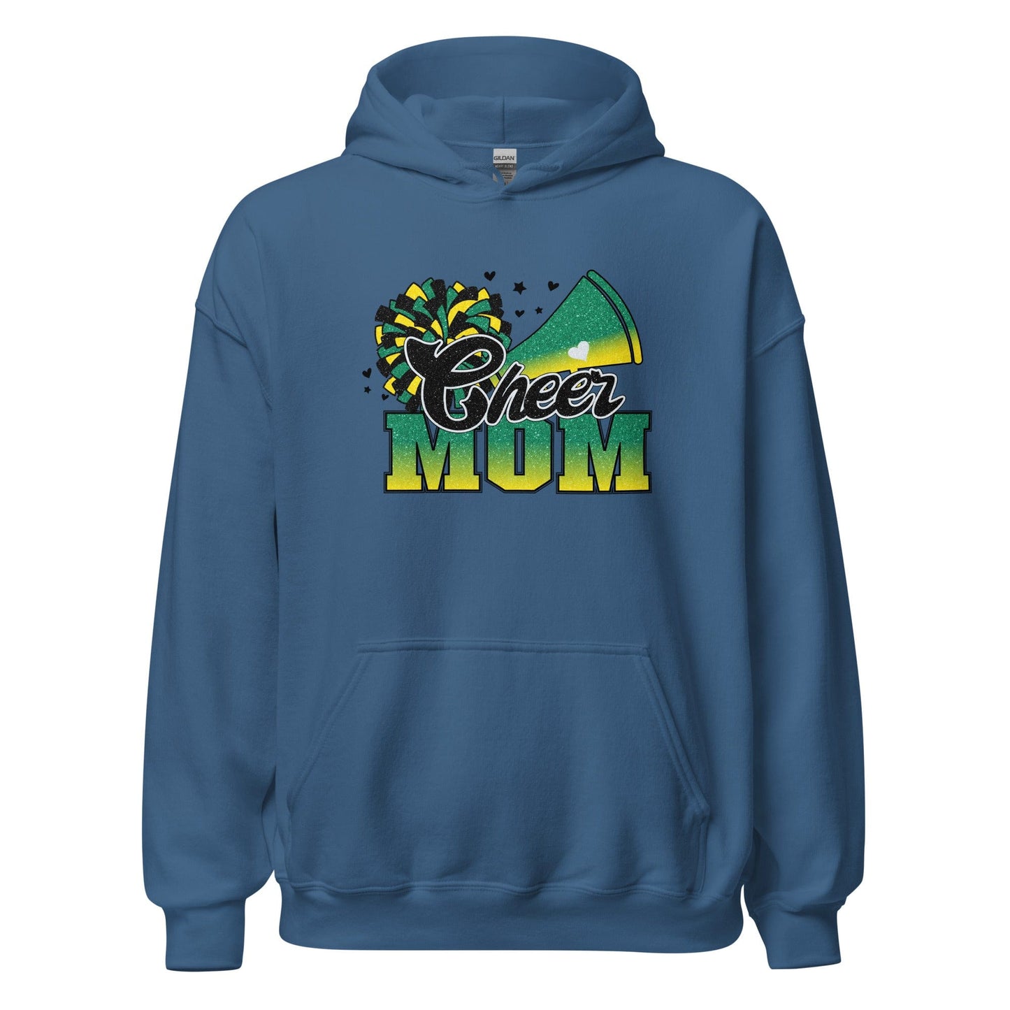 Cheer Mom Hoodie (green and yellow) Indigo Blue / S Spirit Gear Collective Hoodie