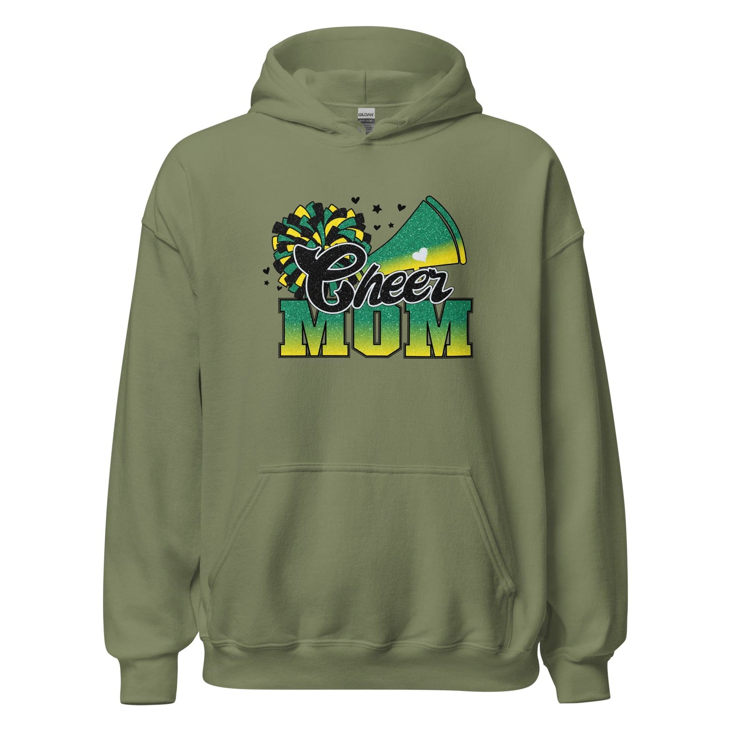 Cheer Mom Hoodie (green and yellow) Military Green / S Spirit Gear Collective Hoodie