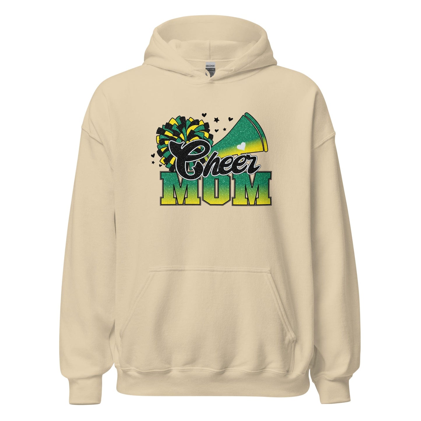 Cheer Mom Hoodie (green and yellow) Sand / S Spirit Gear Collective Hoodie